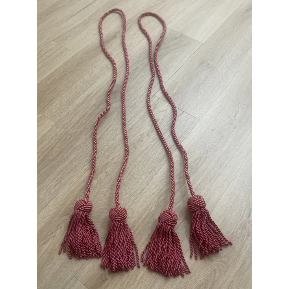 Vintage Set Mauve Curtain Drape Rope & Tassel Tiebacks MCM